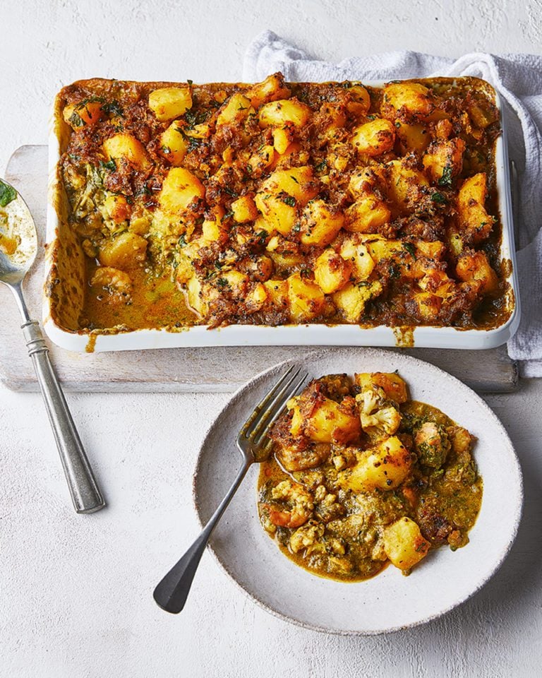 Curried fish pie topped with Bombay potatoes
