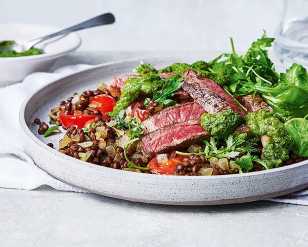 Steak and lentil salad