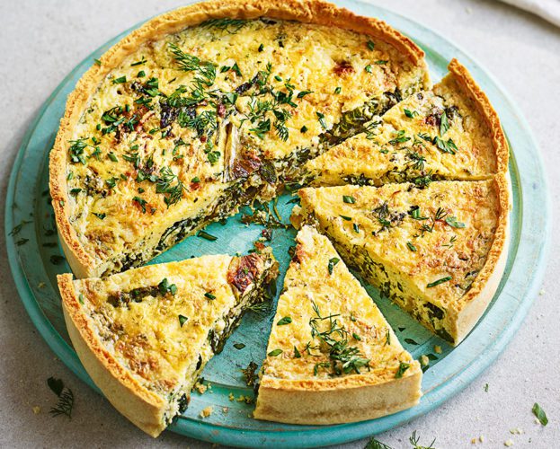 Herb and leaf quiche with mashed potato pastry