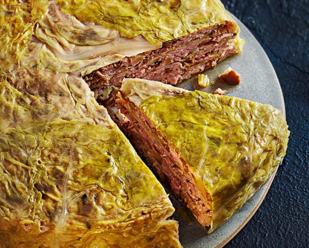 Savoy cabbage and pork stuffing
