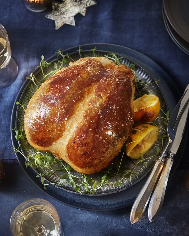 Brioche and thyme butter-stuffed chicken crown