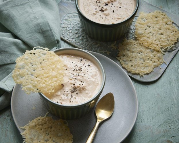 Crab pots with parmesan crisps