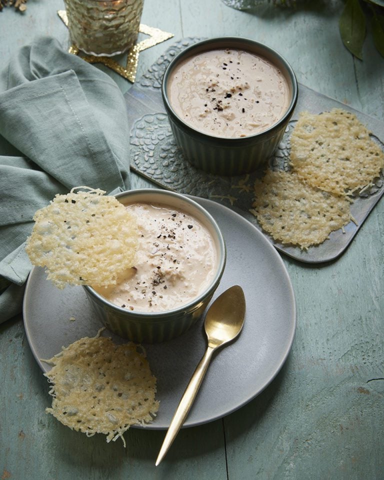 Crab pots with parmesan crisps