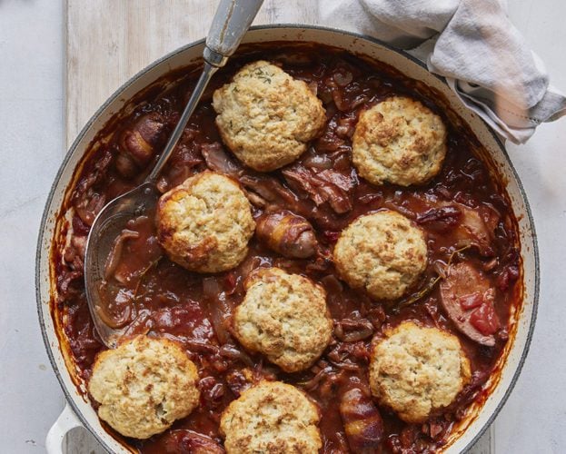 Christmas leftovers stew with bread sauce dumplings