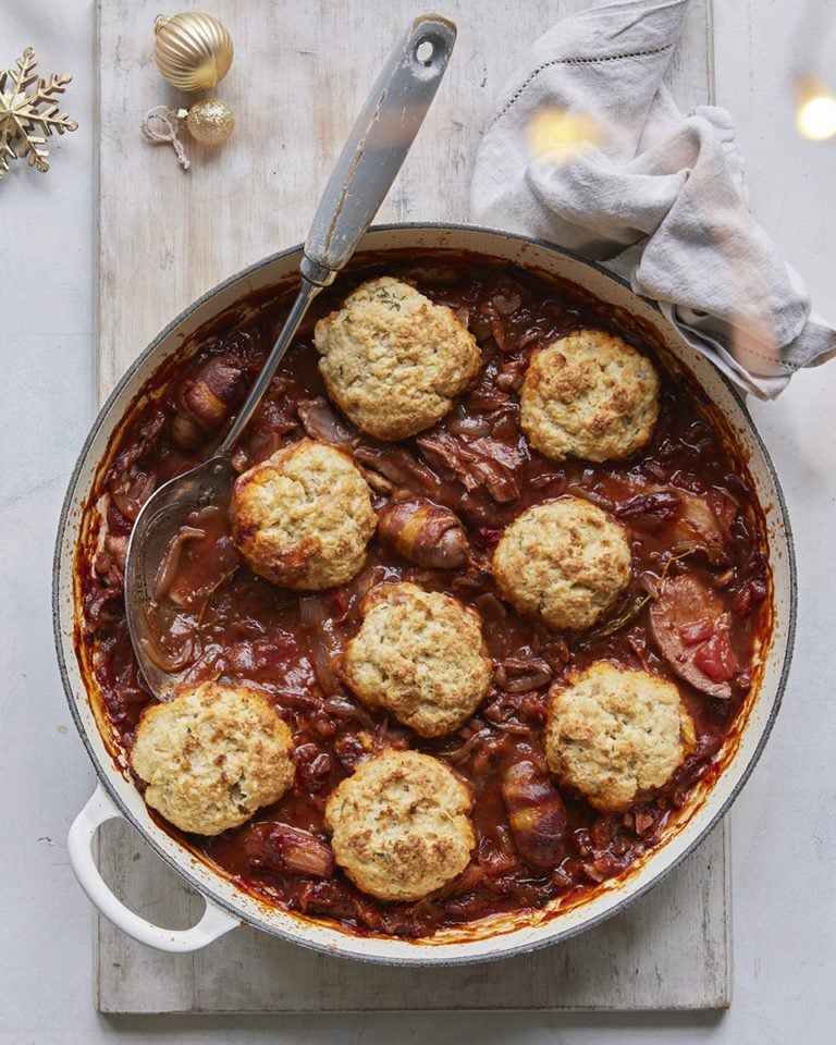 Christmas leftovers stew with bread sauce dumplings