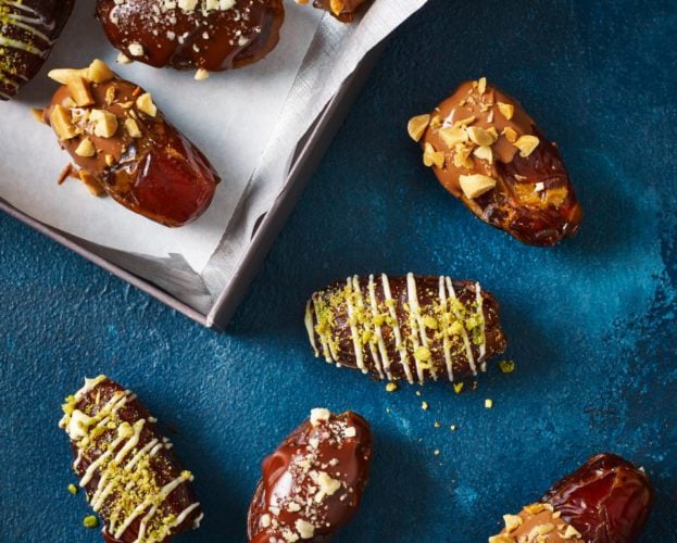 Chocolate-dipped stuffed dates