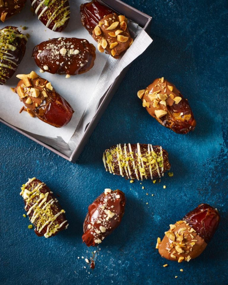 Chocolate-dipped stuffed dates