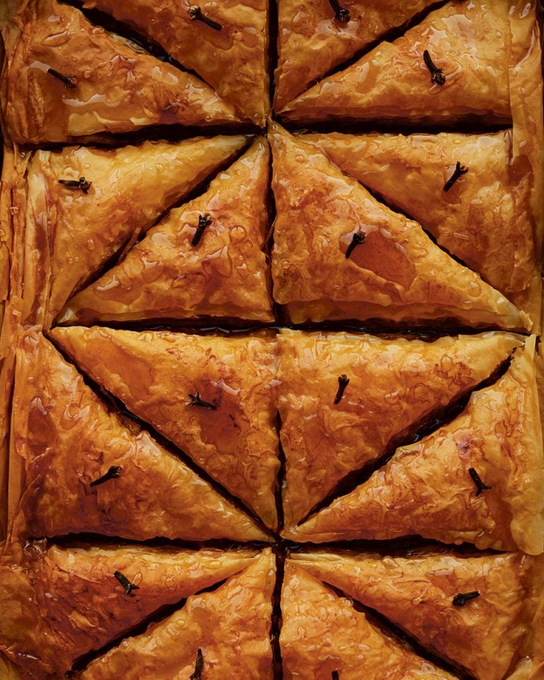 Armenian pakhlava with pomegranate syrup