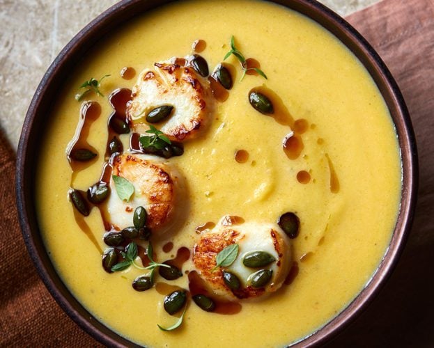 Pumpkin soup with scallops