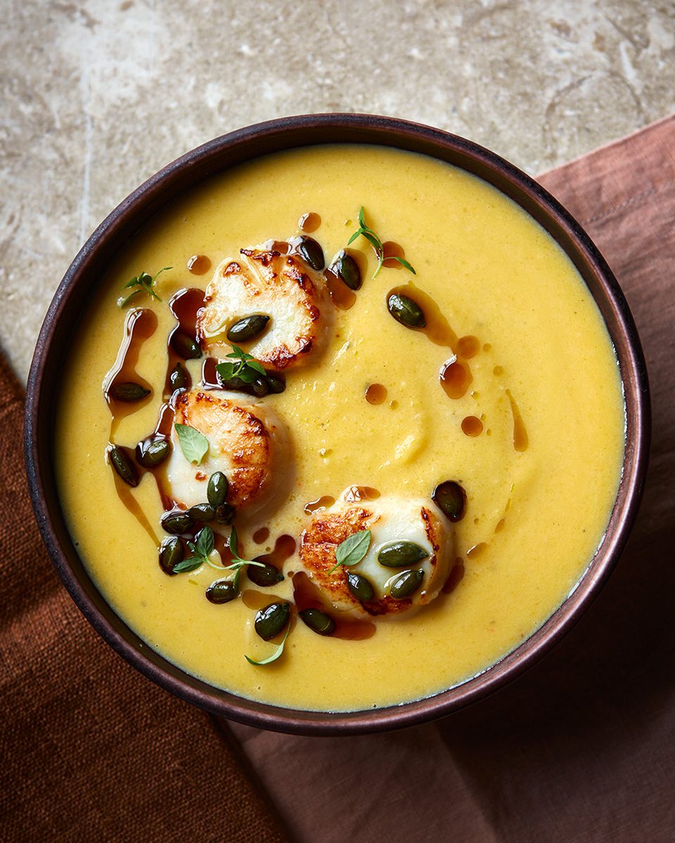 Pumpkin soup with scallops delicious. magazine