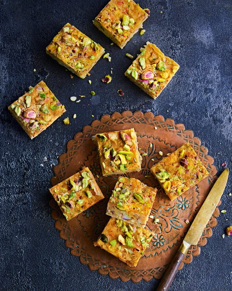 Coconut, saffron and pistachio barfi