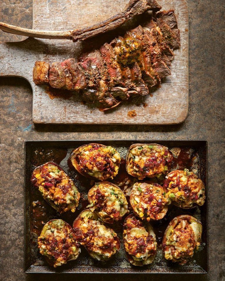 James Martin’s loaded potato skins with tomahawk steak