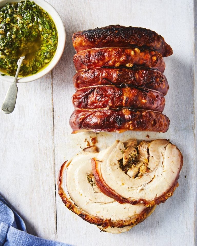 Marmalade porchetta with salsa verde