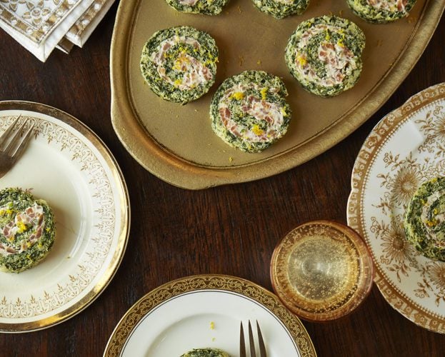 Spinach and smoked trout roulades