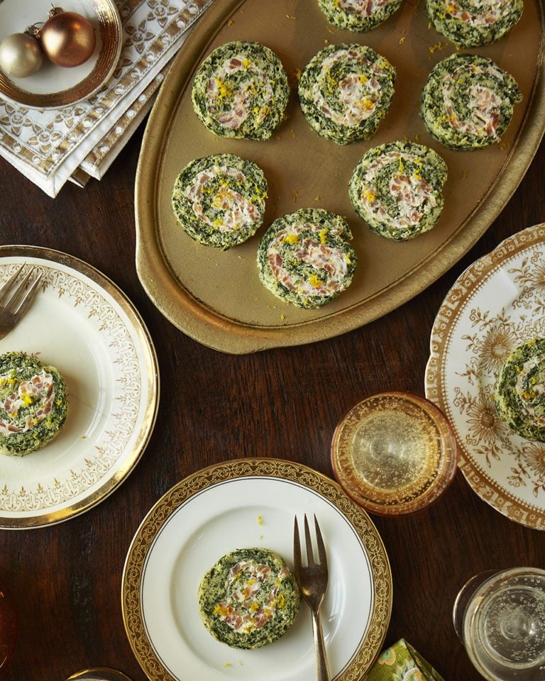 Spinach and smoked trout roulades