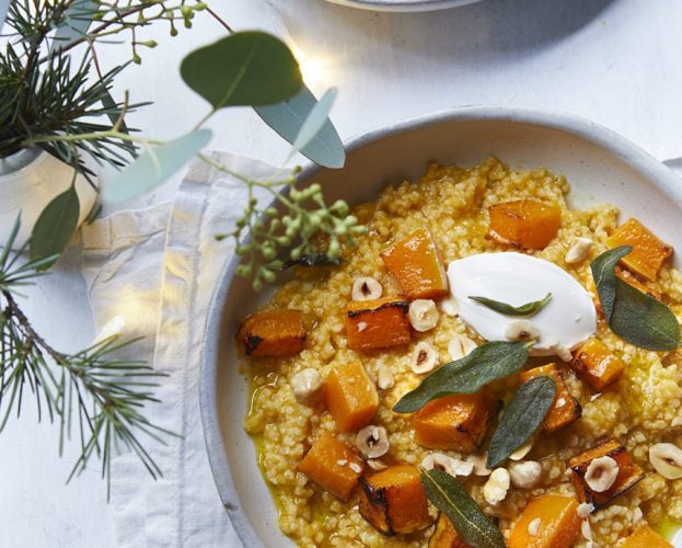 Vegan butternut squash risotto with millet