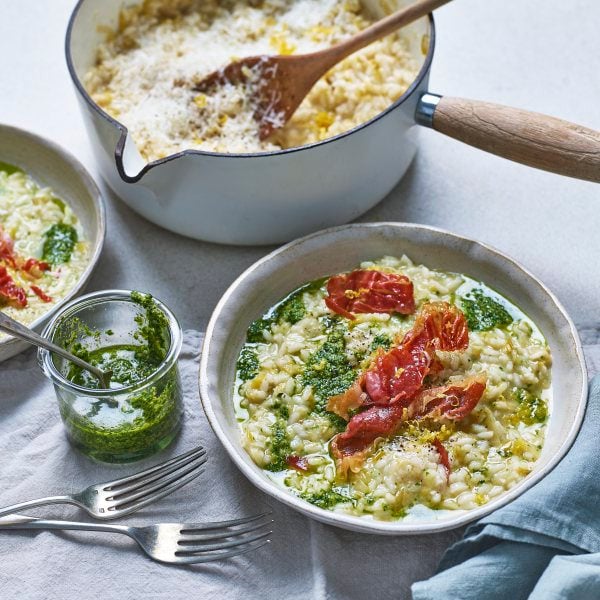Leek risotto with pesto