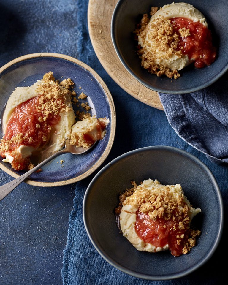 White chocolate and rhubarb cheesecake