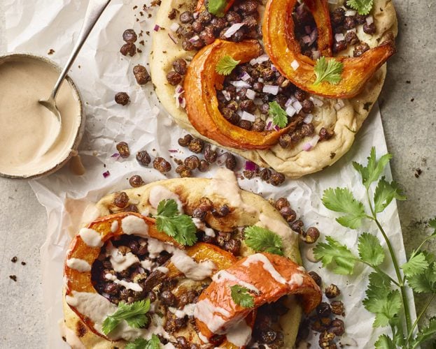 Pea, squash and tamarind flatbreads