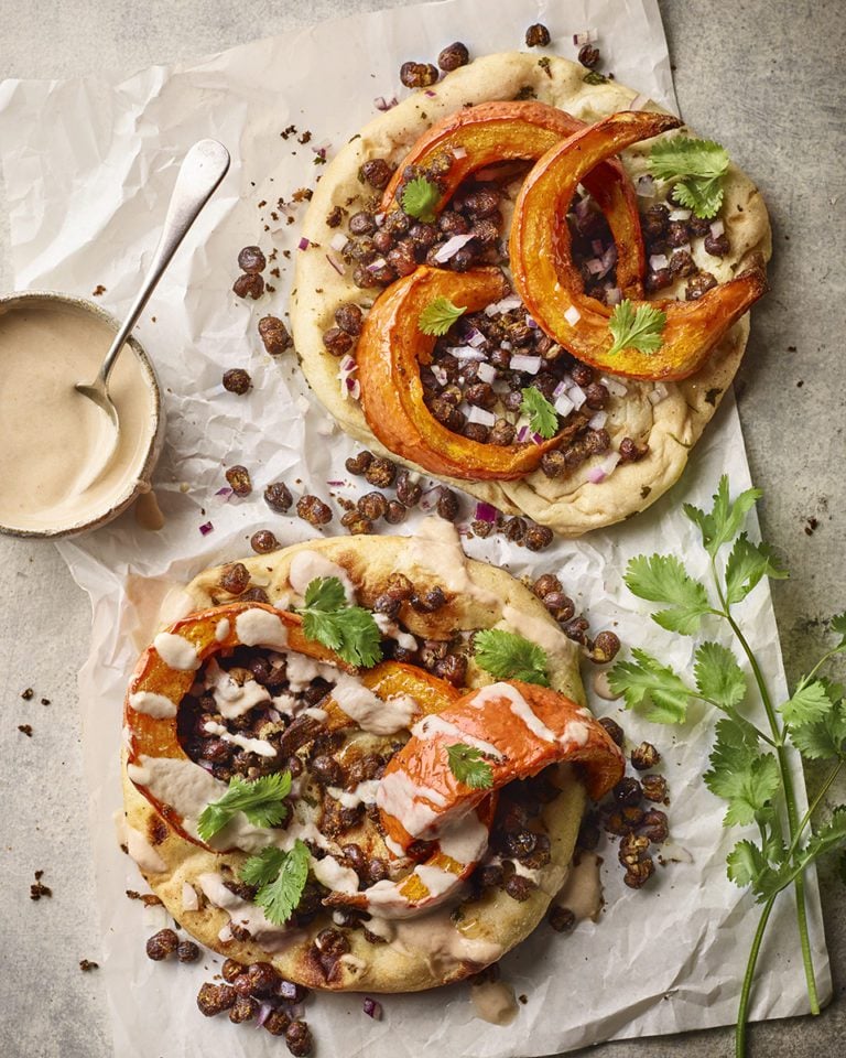 Pea, squash and tamarind flatbreads