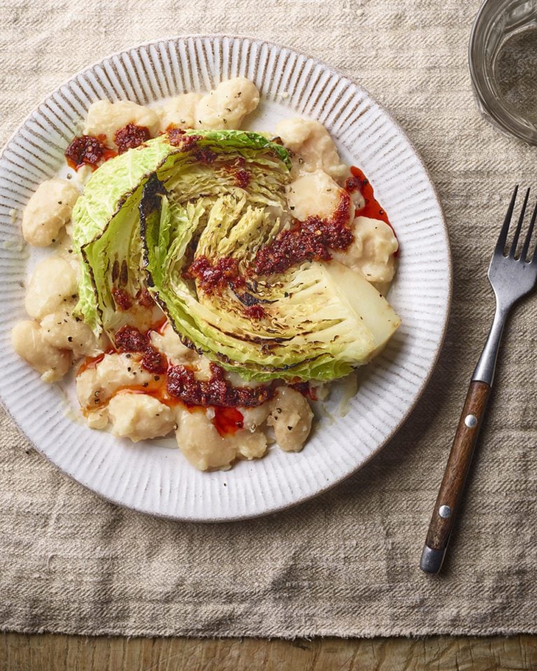 Creamy white beans, savoy wedges and ‘nduja