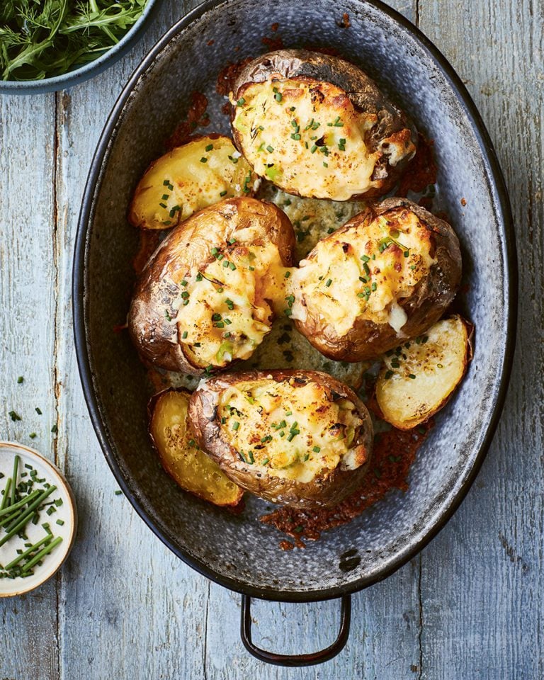 Garlic baked potatoes with Lancashire cheese
