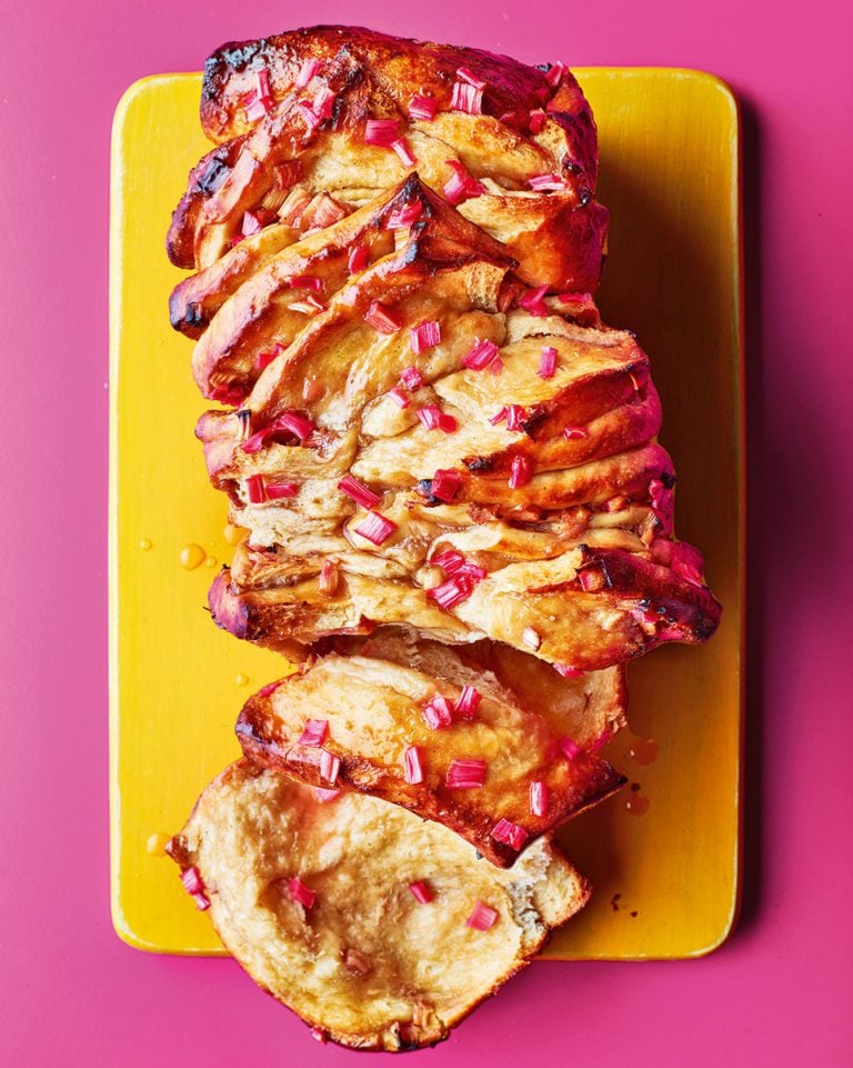 Rhubarb and custard brioche loaf