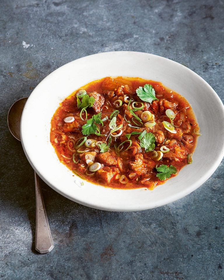 Pressure cooker kimchi and pork-belly soup