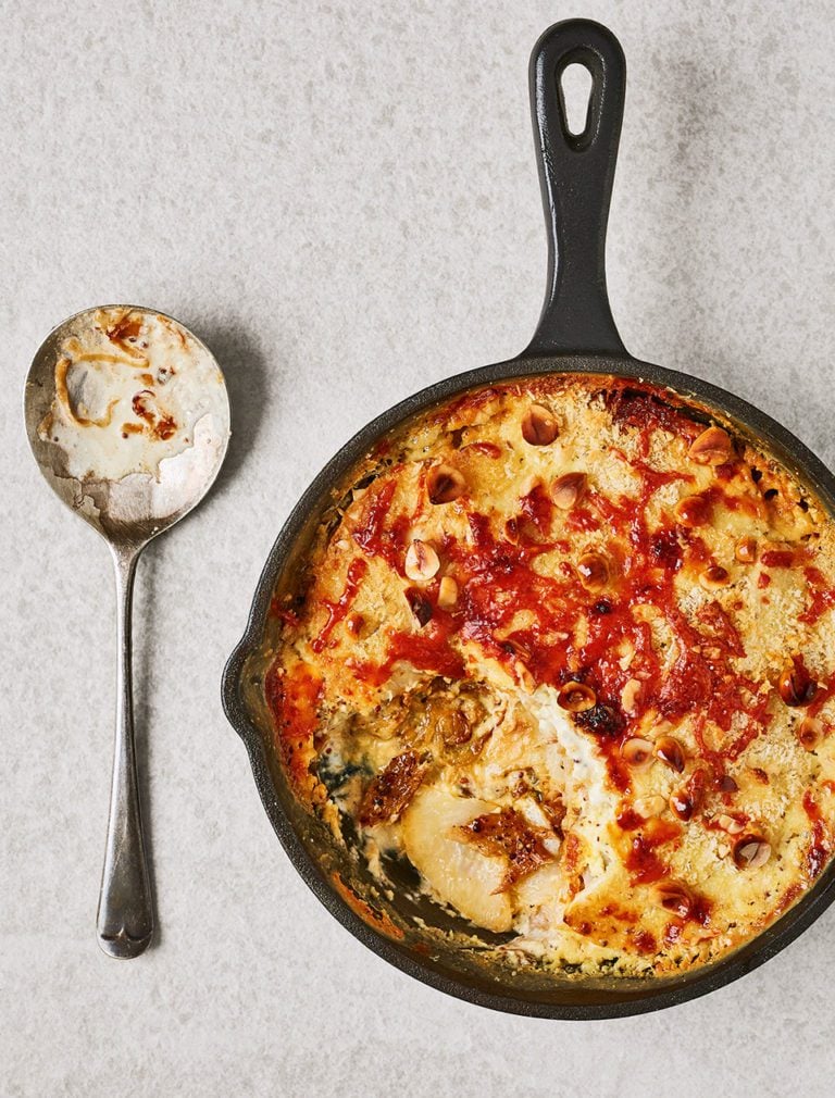 Celeriac and smoked mackerel gratin