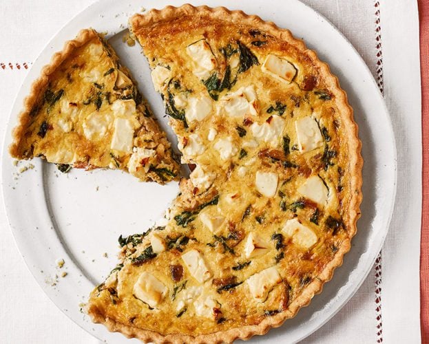 Crab, feta and chard quiche