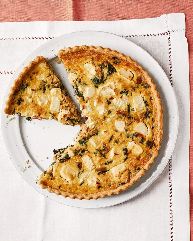 Crab, feta and chard quiche