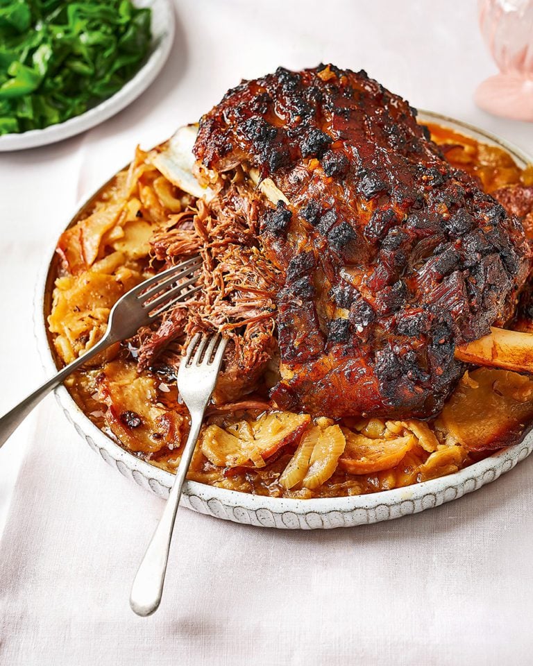 Roast mutton shoulder with roast potatoes