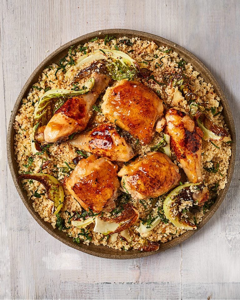 Apricot-glazed chicken with cauliflower cous cous