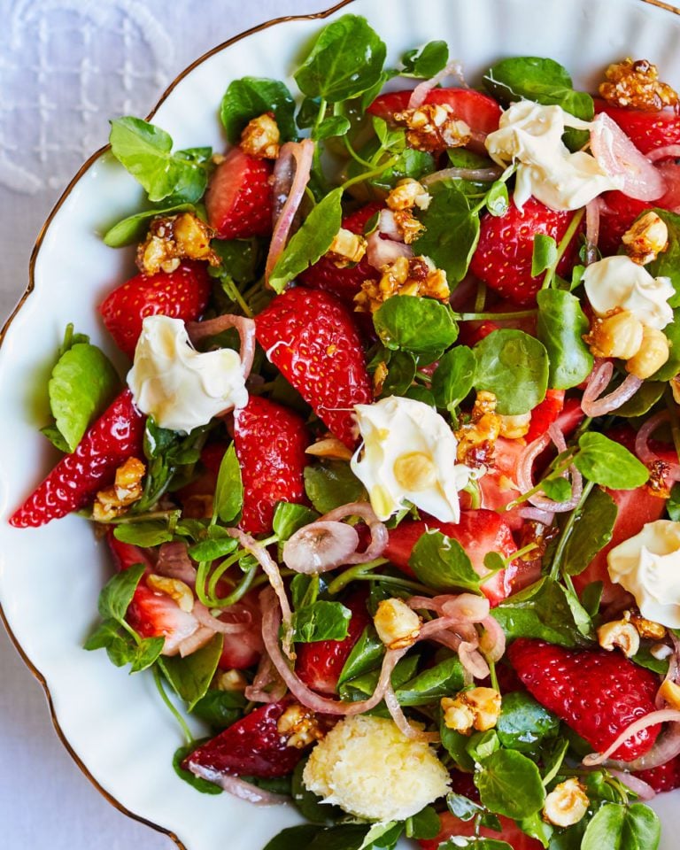 Strawberry, clotted cream and watercress salad