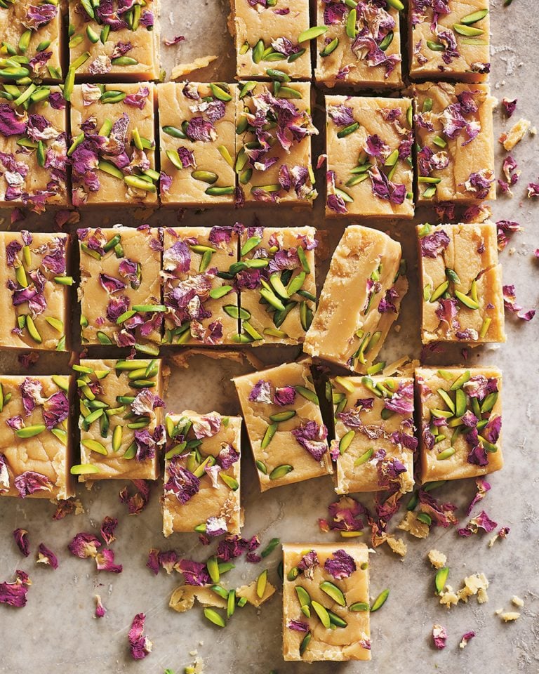 Saffron black cardamom fudge