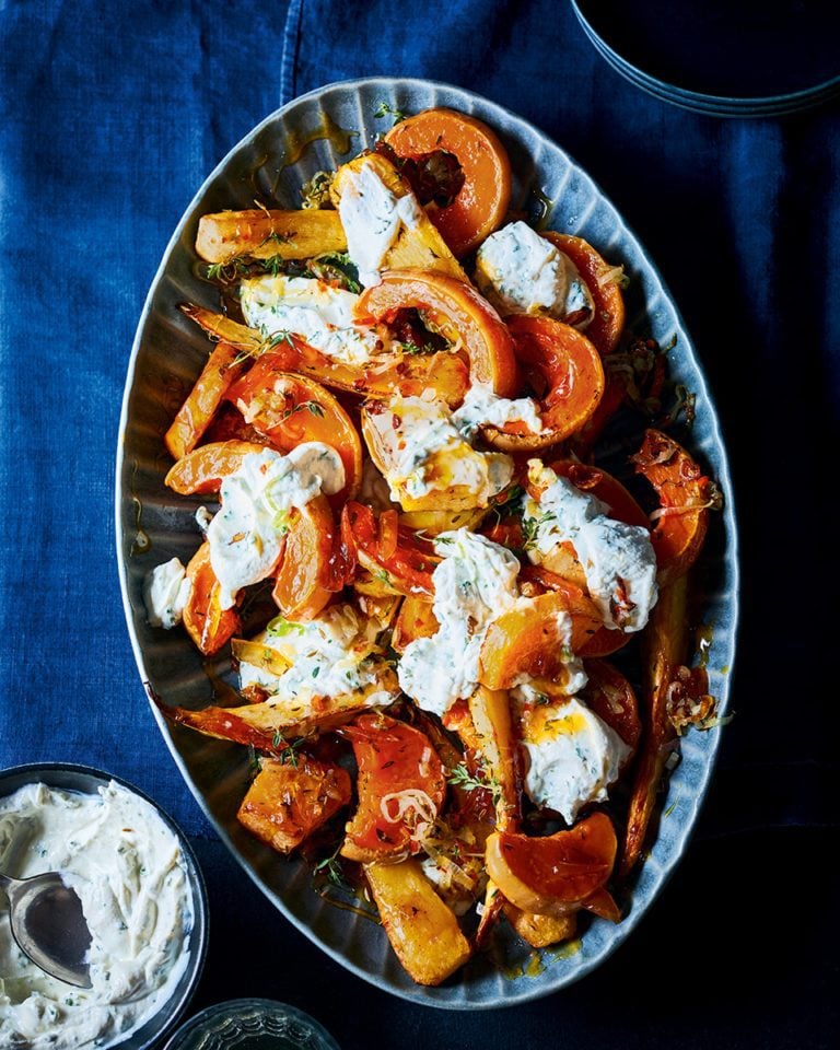 Marmalade-roasted squash with herby labneh