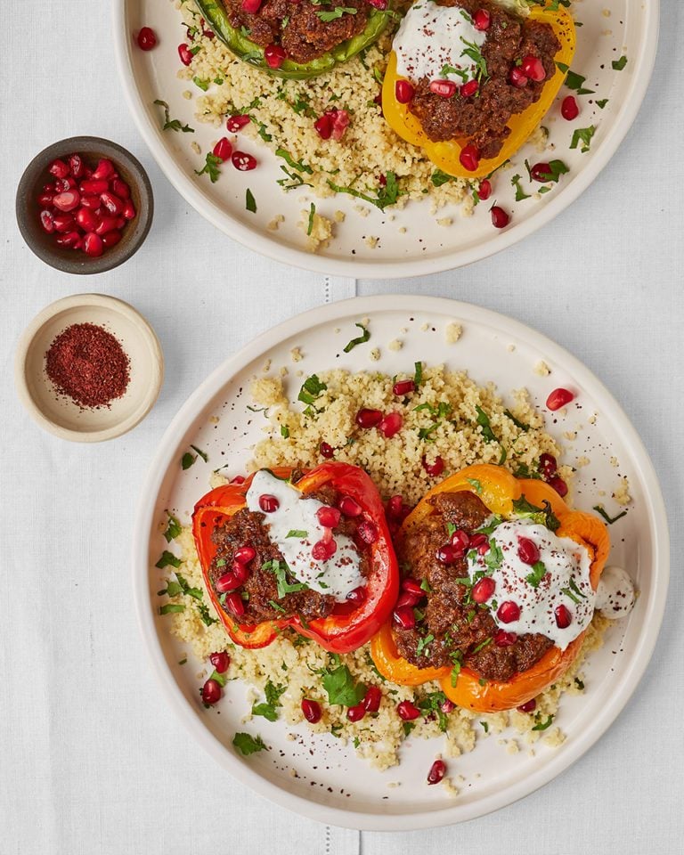 Lamb mince stuffed peppers with yogurt and sumac