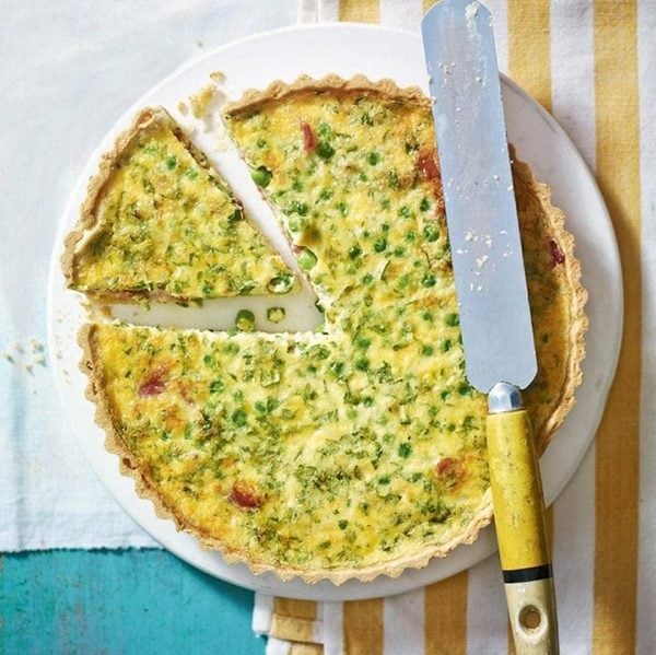 Bacon and pea quiche