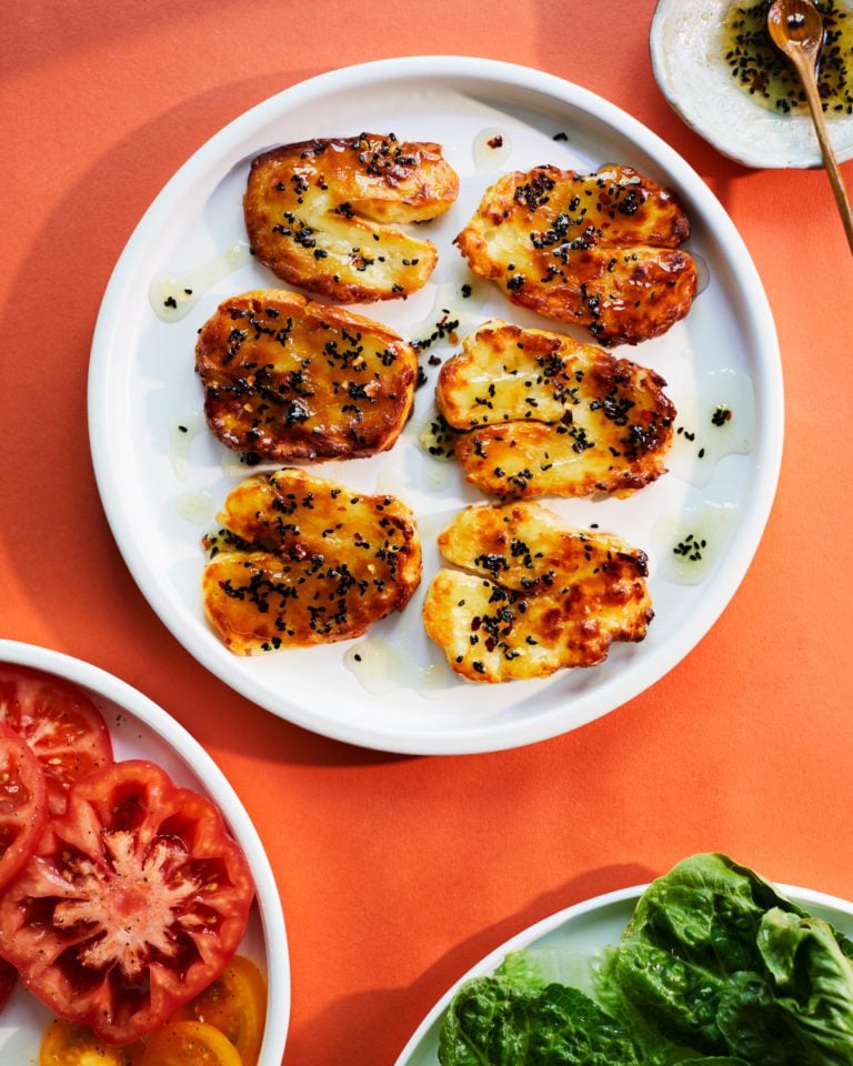 Air fryer halloumi with spiced honey glaze