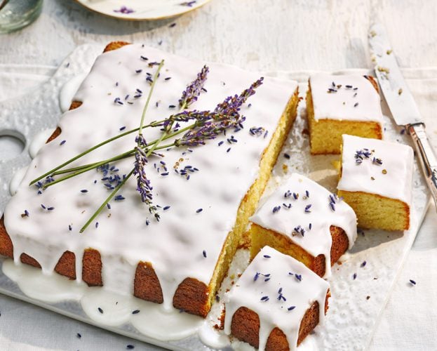 Lavender and clotted cream cake with lemon icing