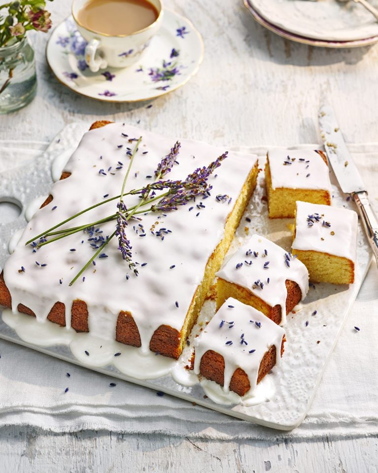 Lavender and clotted cream cake with lemon icing