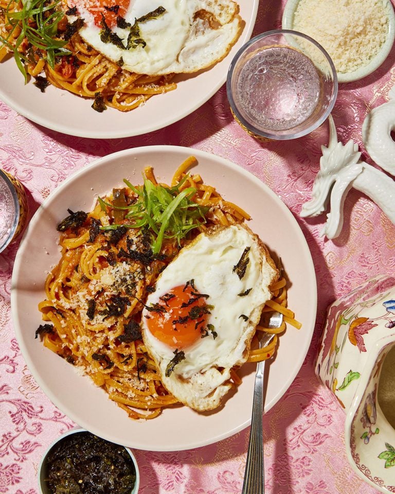 Cheesy kimchi linguine with gochujang butter