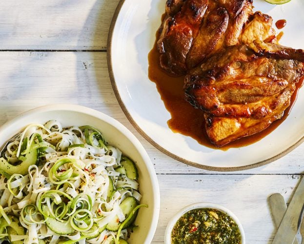Caramelised pork with fresh noodle salad