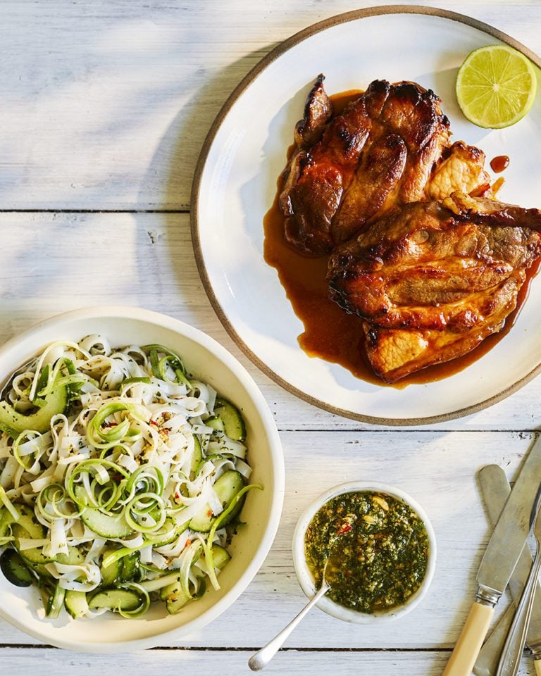 Caramelised pork with fresh noodle salad