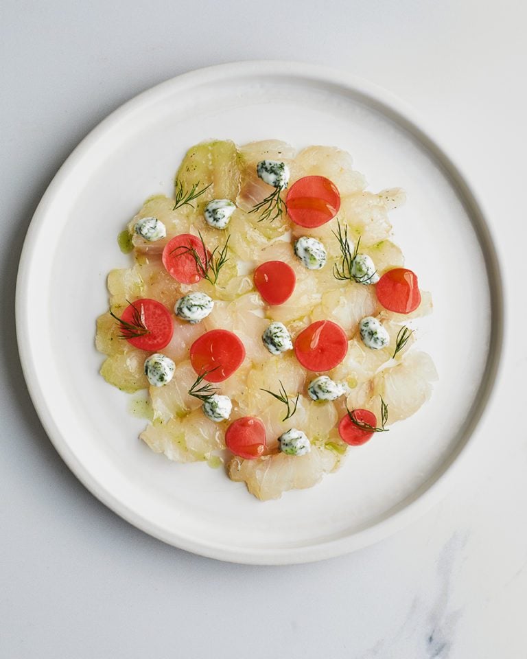 Citrus-cured white fish with pickled radishes