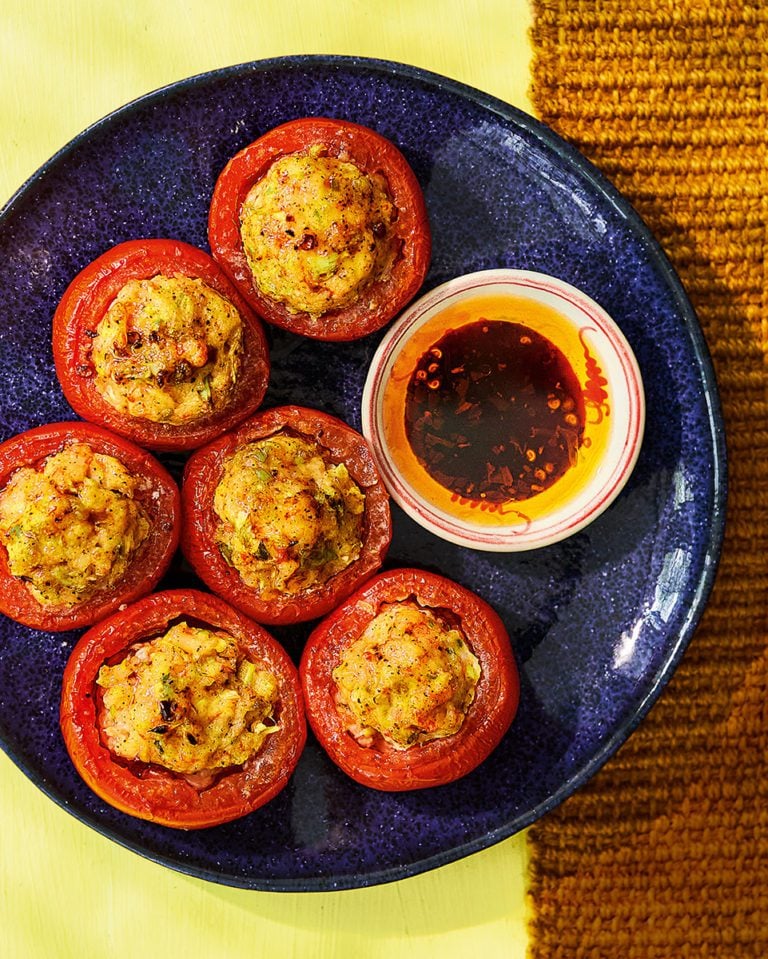 Vietnamese prawn baked tomatoes (Chạo tôm)