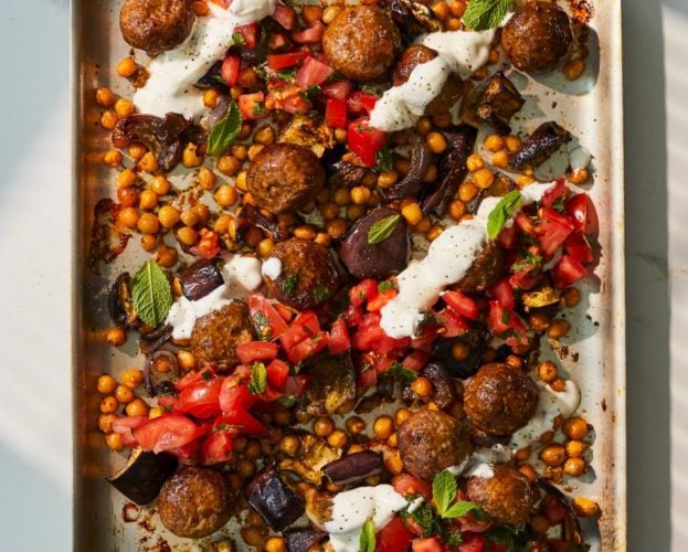 Lamb meatball traybake
