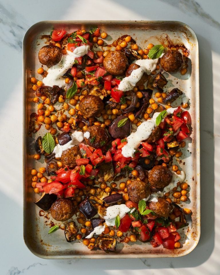 Lamb meatball traybake