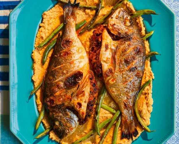 Chorizo-stuffed sea bream