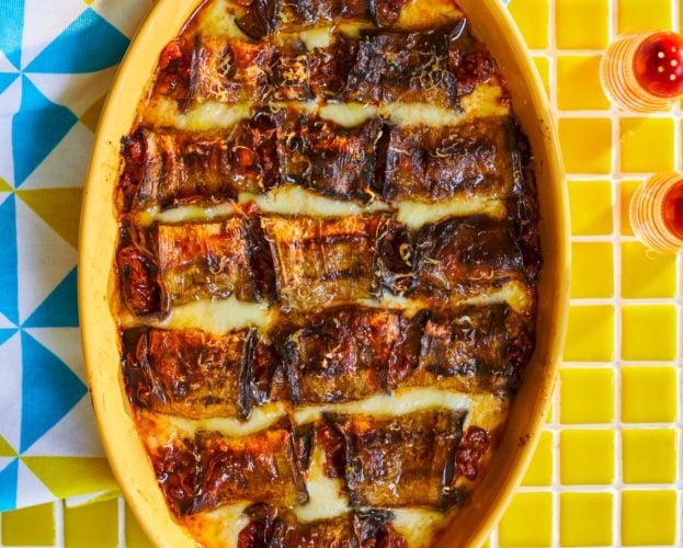 Aubergine moussaka rolls